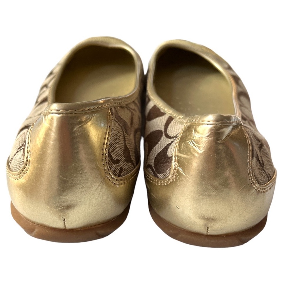 Coach Brown Signature Canvas Gold Cap-Toe Ballet Flats - Picture 7 of 11